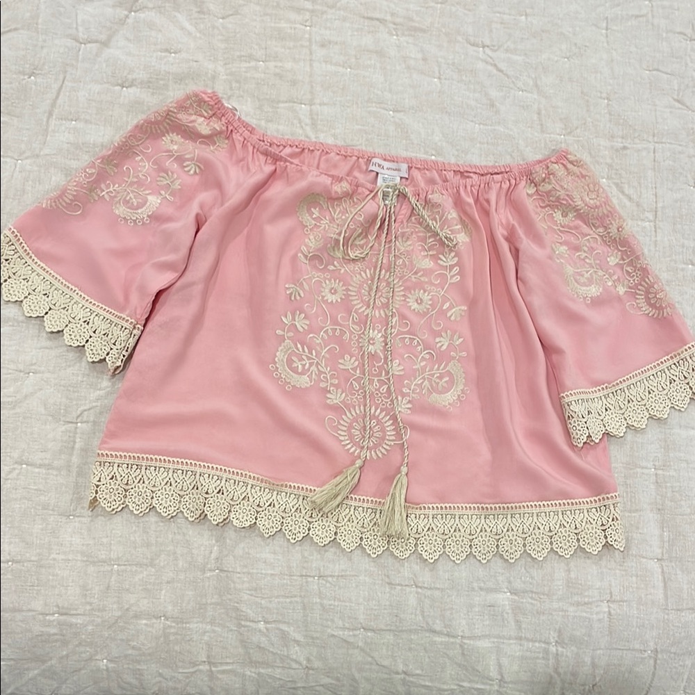 Pink Embroidered Off-Shoulder Blouse